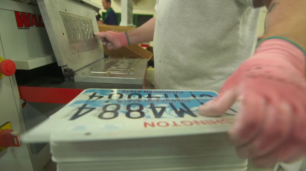 Washington state license plate manufacturing at Walla Walla Penitentiary