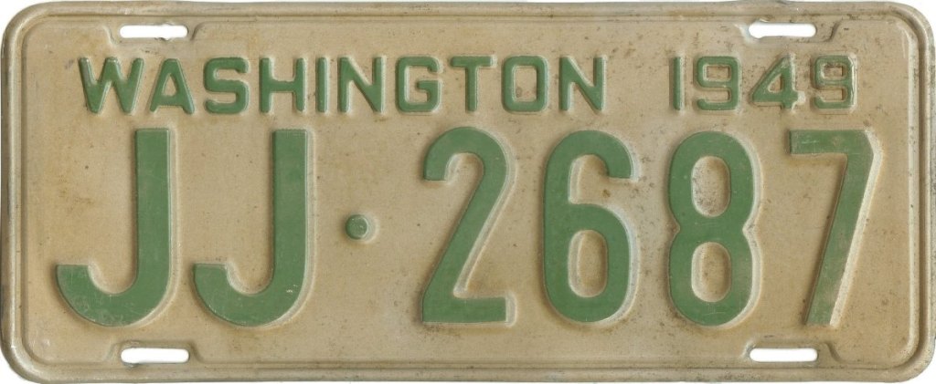 1949 Washington license plate with JJ prefix