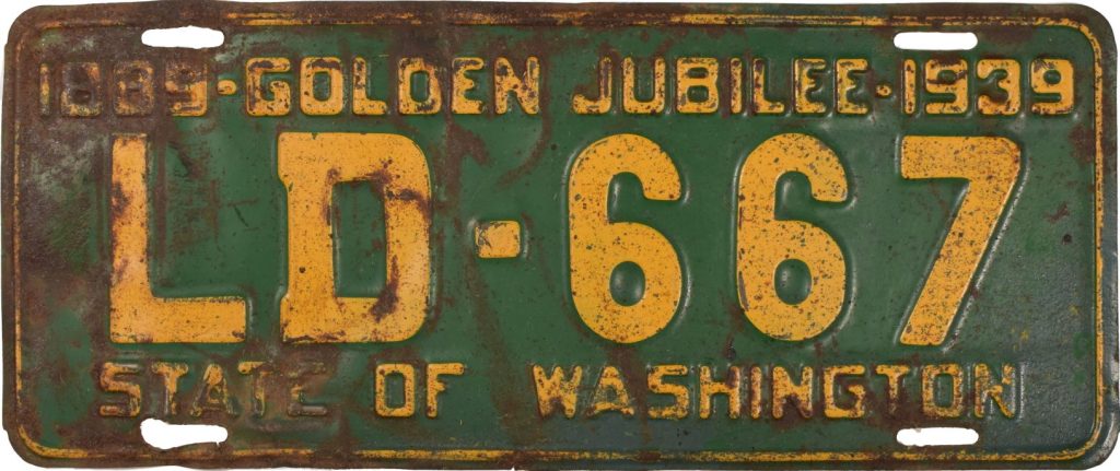1939 Washington license plate with LD prefix