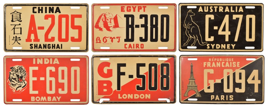 1939 Globe-Trotter license plates manufactured by H. Fishlove & Co.