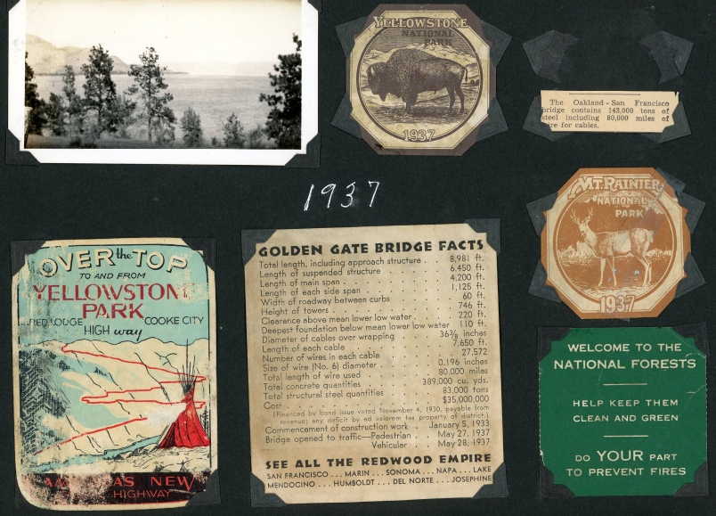 Album with National Park stickers and souvenirs
