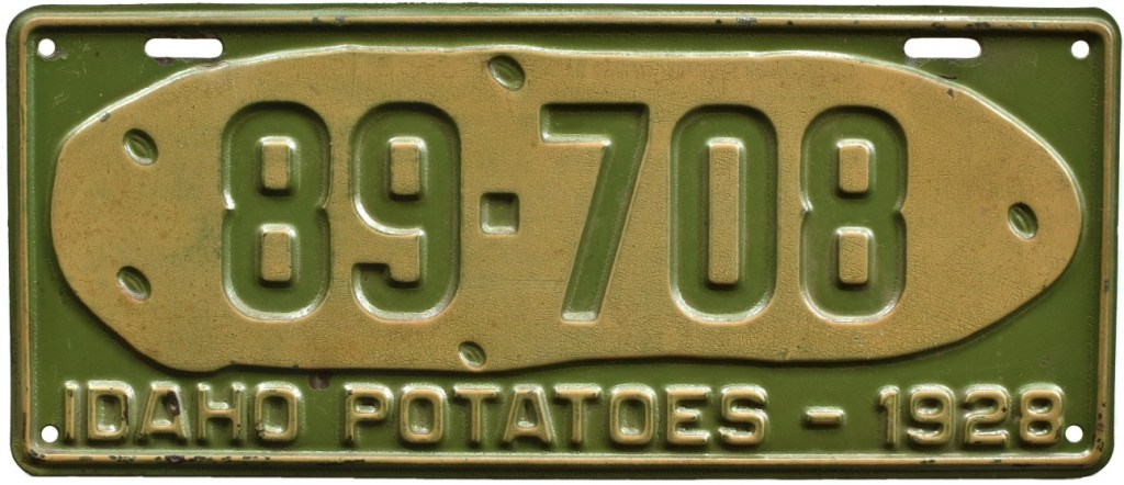 1928 Idaho license plate with embossed potato