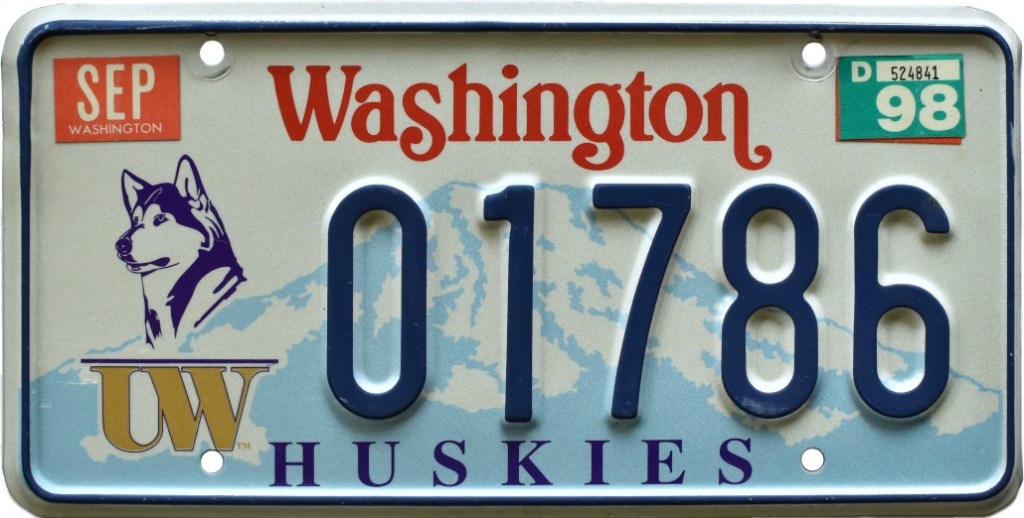 Original c.1995 University of Washington license plate