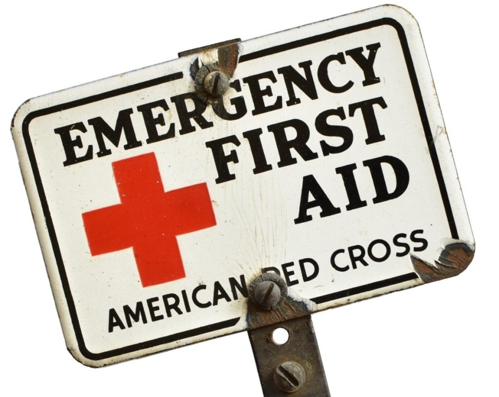 American Red Cross Emergency First Aid porcelain license plate topper