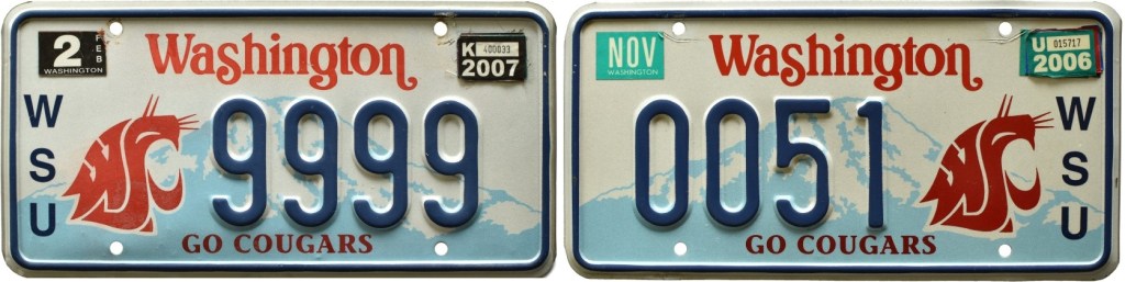 Washington State University license plates showing variations of logo placement