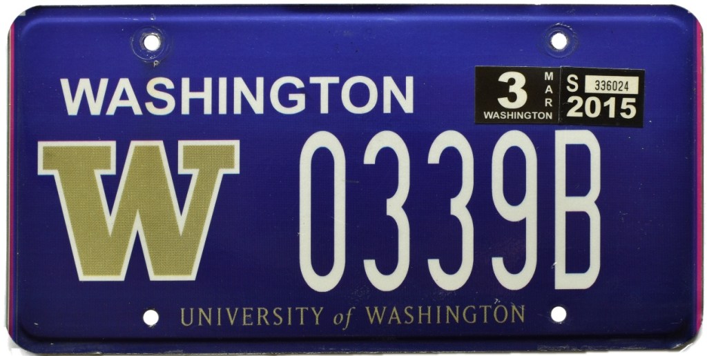 c.2013 University of Washington purple license plate