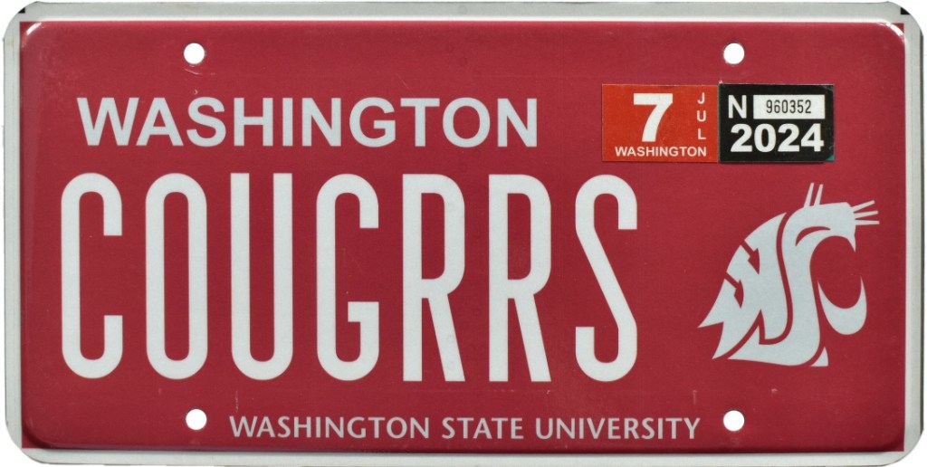 WSU crimson license plate COUGRRS