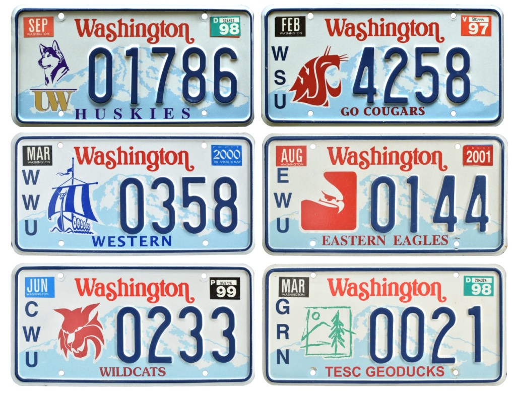 Washington state college and university license plate designs that debuted in 1995 and 1996