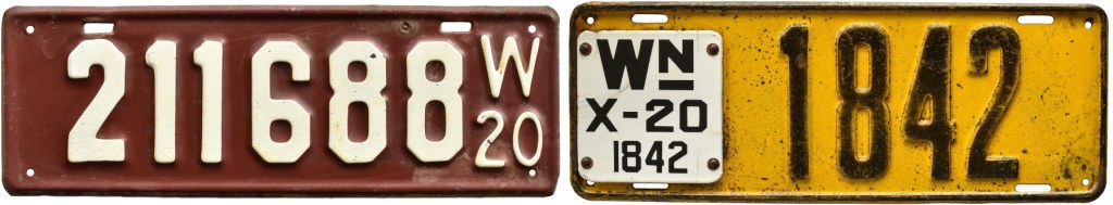 1920 Wisconsin and Washington license plates