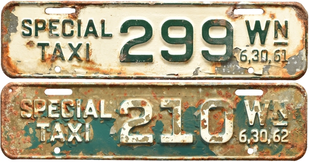 1961 and 1962 Special taxi Washington license plates