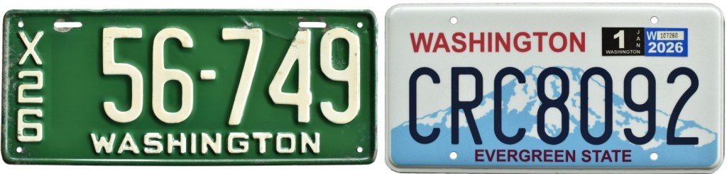 1926 and 2026 Washington license plates