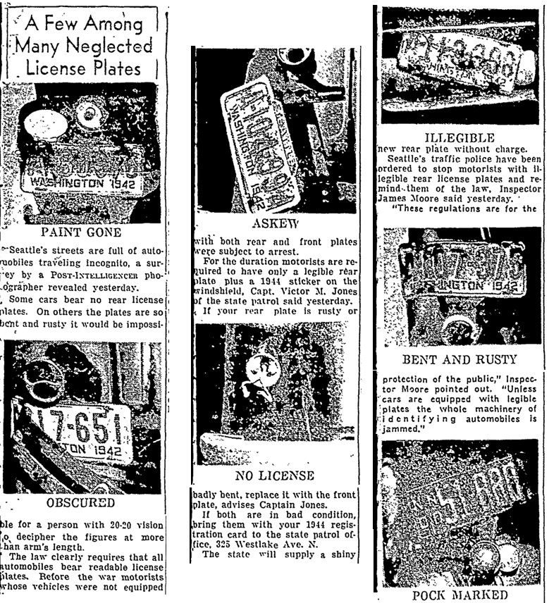 Worn-out and illegible 1942 Washington license plates