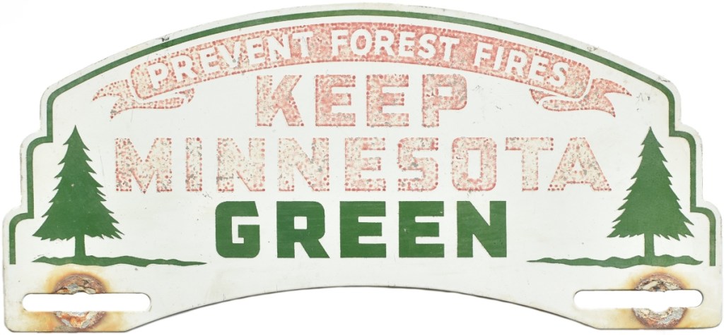 Keep Minnesota Green license plate topper from c. 1950