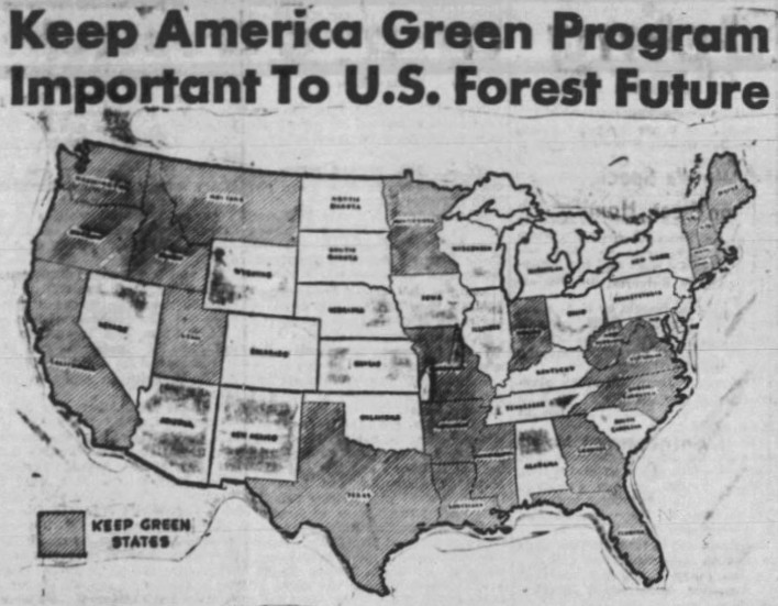 Map of U.S. states with Keep Green programs in 1951