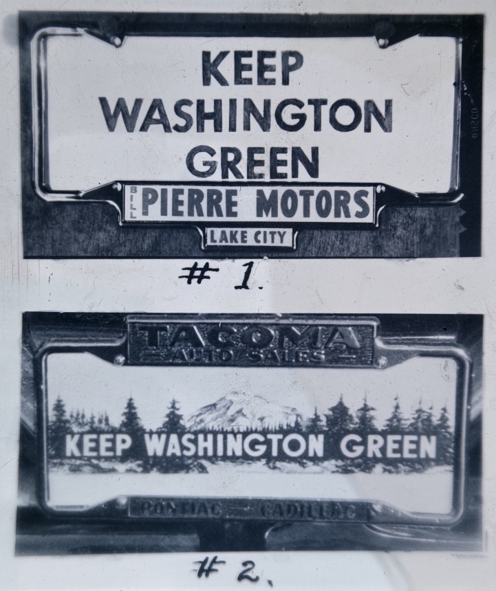 Keep Washington Green booster license plates from 1952