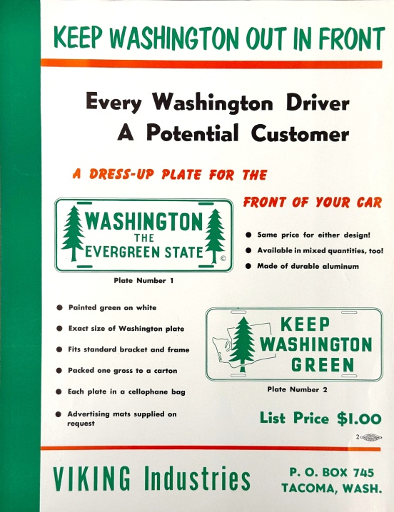 Viking Industries ad for Washington state booster license plates